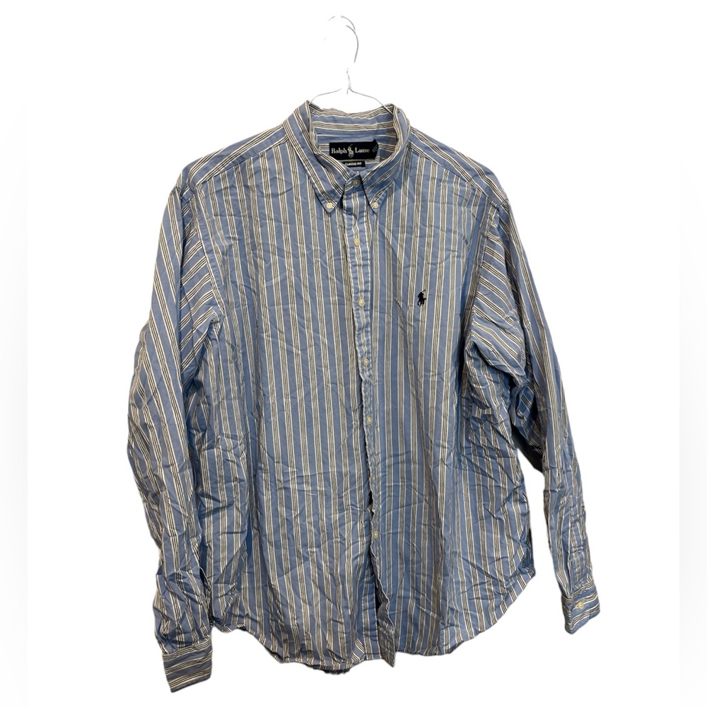 Ralph Lauren Shirt Men’s Blue Striped XXL 2XL Classic Fit‎ Button Up Long Sleeve